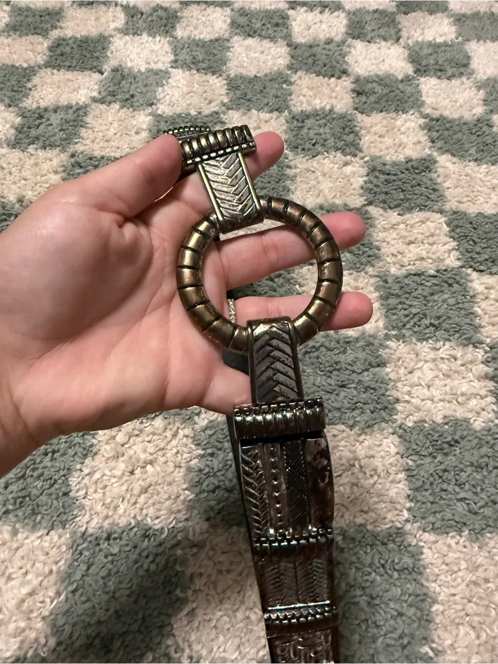 Chico’s black leather women’s belt silver tone links southwestern western Medium